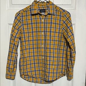 Place Kids Mustard and Blue Plaid Button Down Shirt